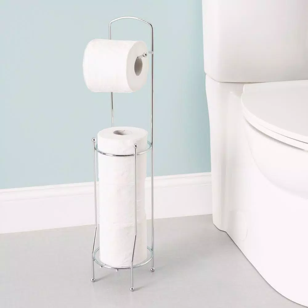 Home Basics Freestanding Chrome Toilet Paper Holder and Dispenser with 3-Roll Storage