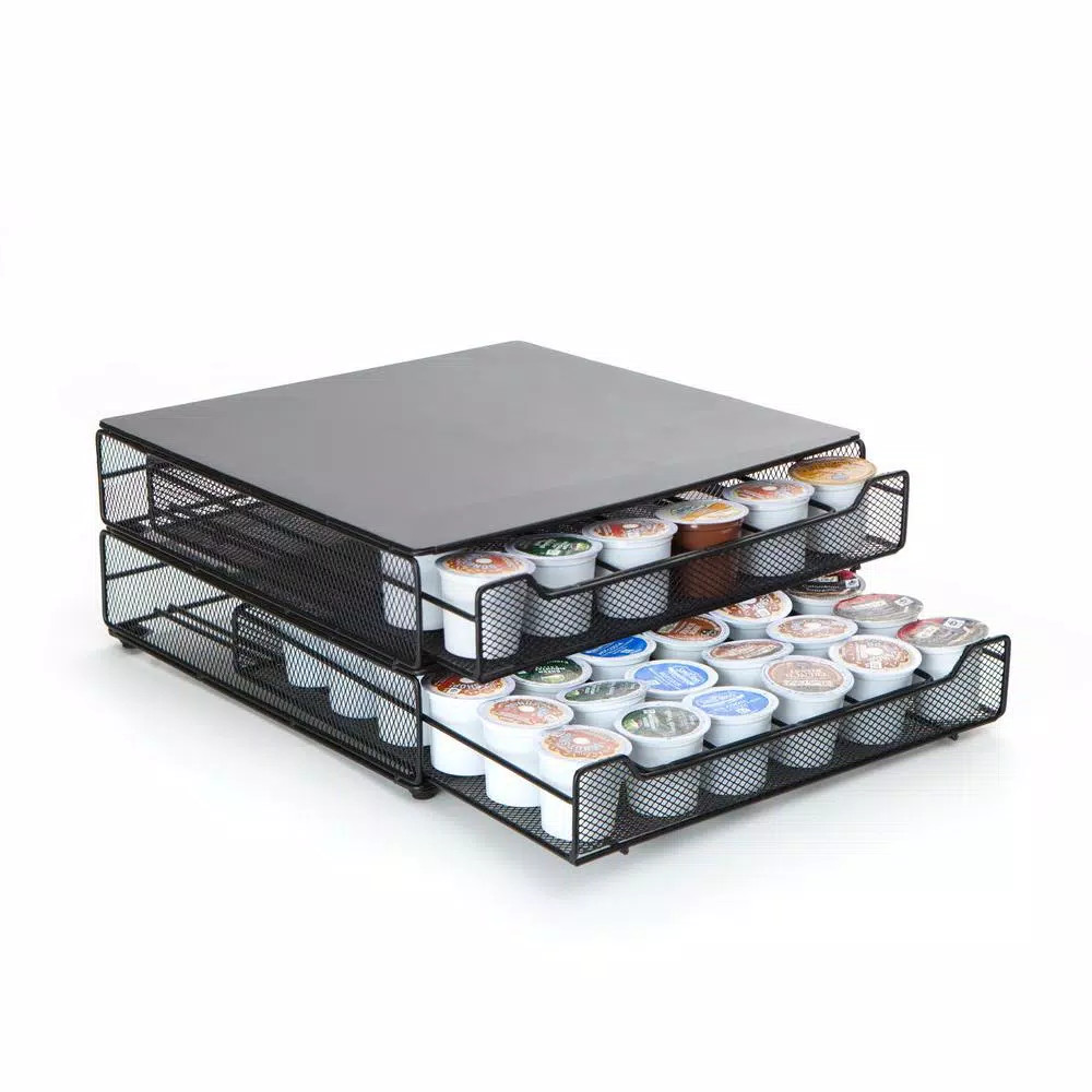 Mind Reader Jumbo 72-Capacity Metal Mesh Double Coffee Pod Storage Drawer, Black