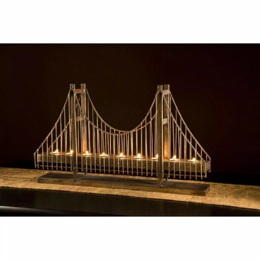 IMAX Rustic Suspension Bridge Wrought Iron Tea Light Candle Holder - Holds 9 Votives