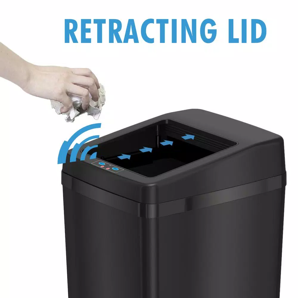 iTouchless 14 Gal. Stainless Steel Touchless Motion Sensing Trash Can with Space-Saving Sliding Lid - Black