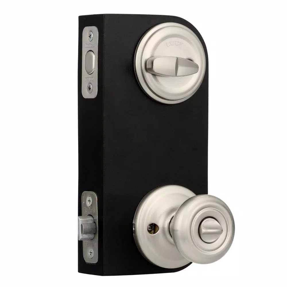 Kwikset Cameron Satin Nickel Entry Door Knob and Single Cylinder Deadbolt Combo Pack with SmartKey