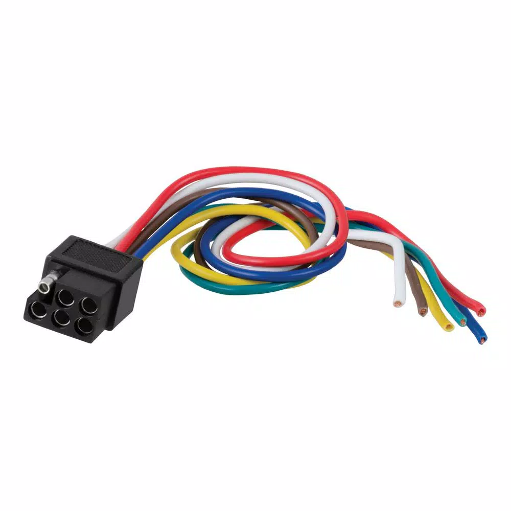 CURT 6-Way Square Trailer Connector Socket with 12" Color-Coded Wires