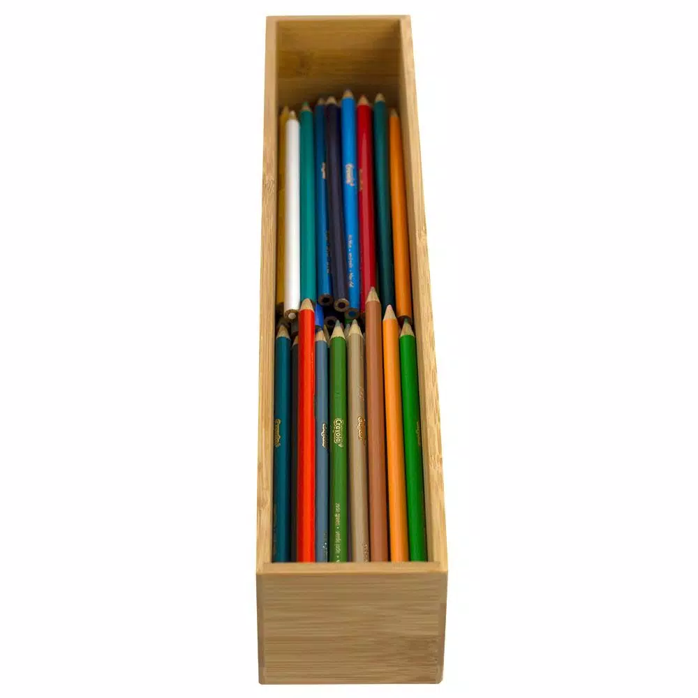 Unbranded Bamboo Drawer Organizer - 15 in. x 3 in. x 2.5 in. Rustic Wood Storage Box