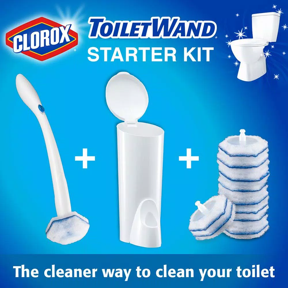 Clorox ToiletWand Disposable Toilet Cleaning System Starter Kit with 6 Disinfecting Refill Heads and Storage Caddy