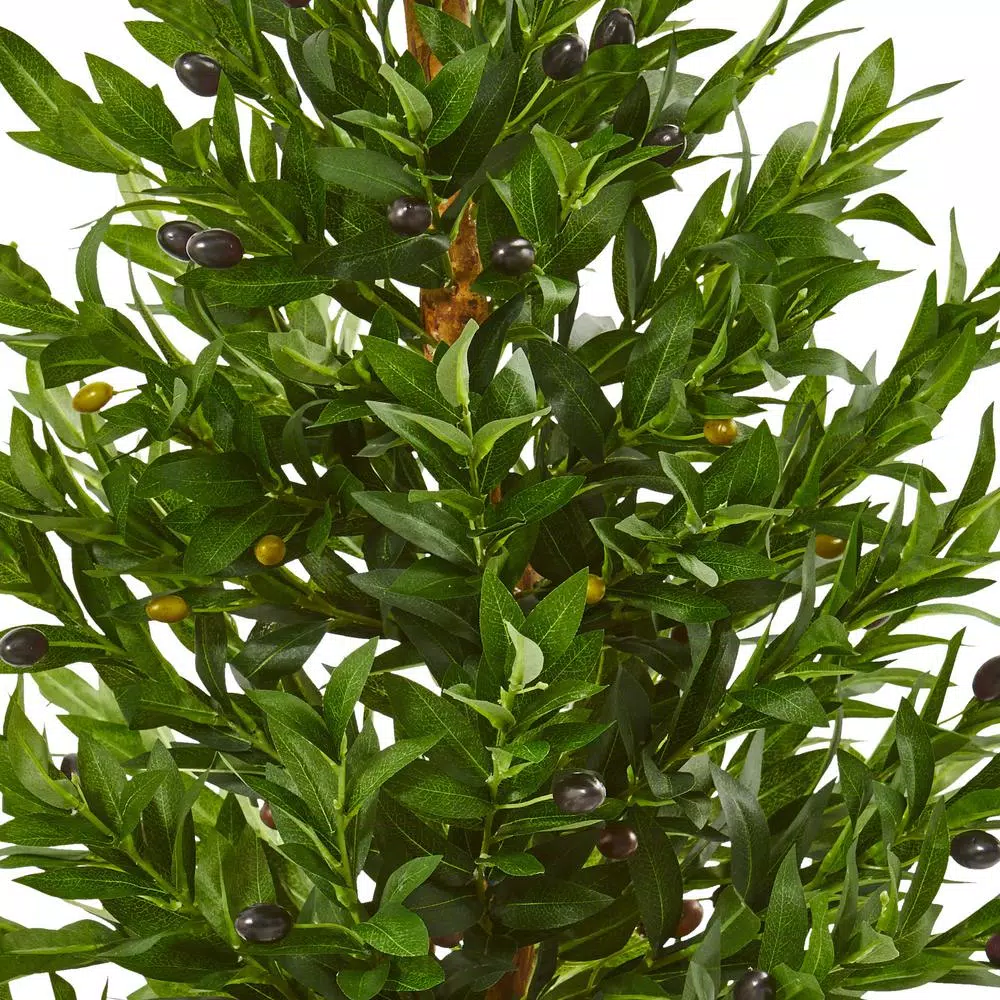 Nearly Natural 3.5-Ft. Artificial Olive Cone Topiary Tree with White Planter, Indoor/Outdoor UV-Resistant
