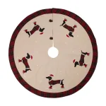 Glitzhome 48 in. Dachshund Embroidered Fabric Christmas Tree Skirt with Red Plaid Edge thumbnail 1