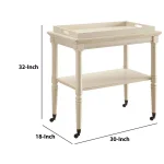 Benjara Antique White Wooden Serving Tray Table with 2-Tier Storage and Casters thumbnail 5