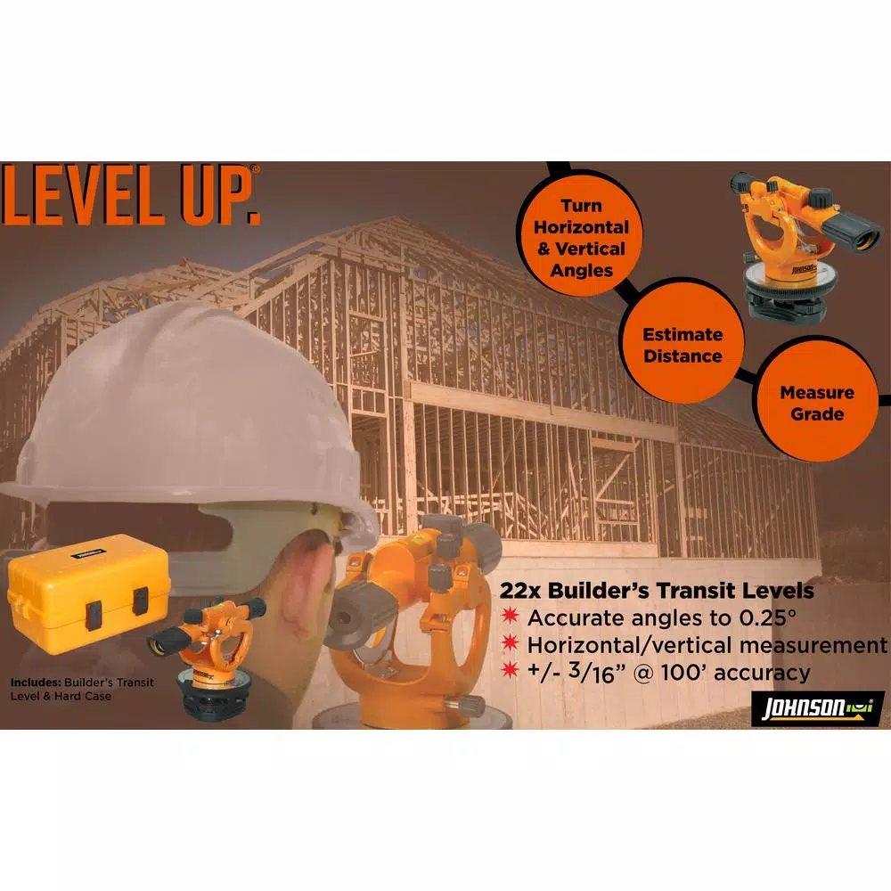 Johnson 22X Builders Transit Level, 14 in., +/- 3/16 in. Accuracy
