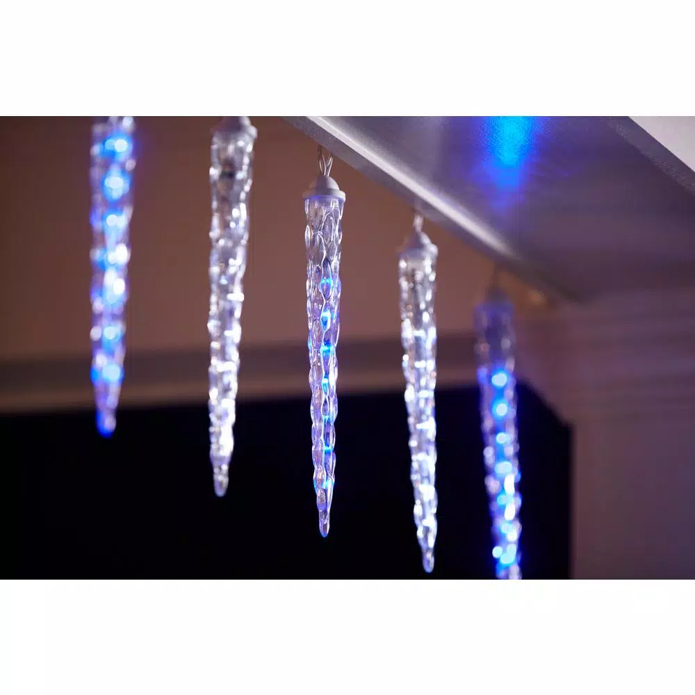 LightShow 10-Light Shooting Star Effect Icicle Lights, Icy Blue and White LED, 9 ft.