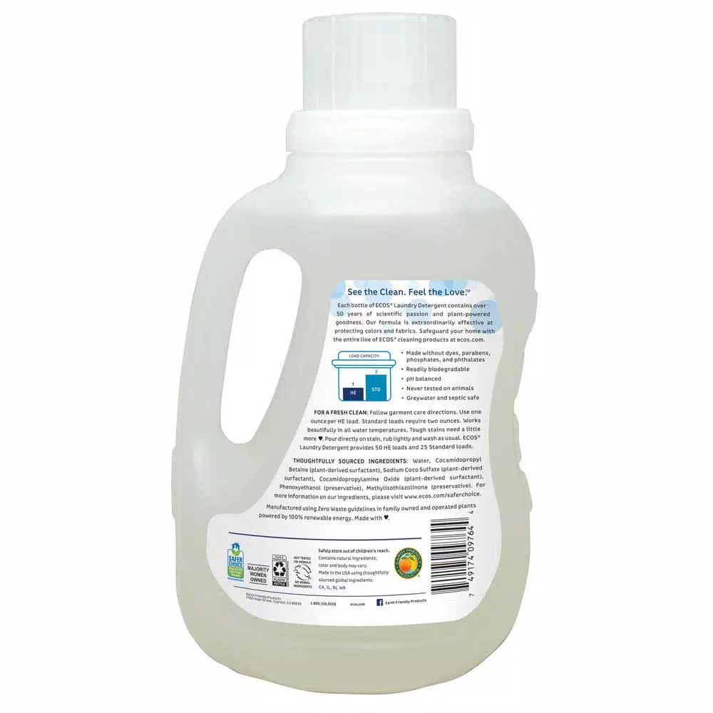 ECOS 2X Ultra Concentrate Free and Clear Liquid Laundry Detergent, 50 oz.