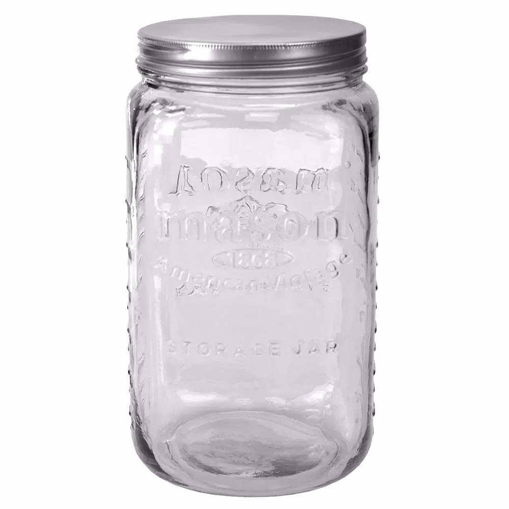 Unbranded X-Large Clear Glass Mason Canister Jar with Brushed Stainless Steel Lid, 153.6 oz.