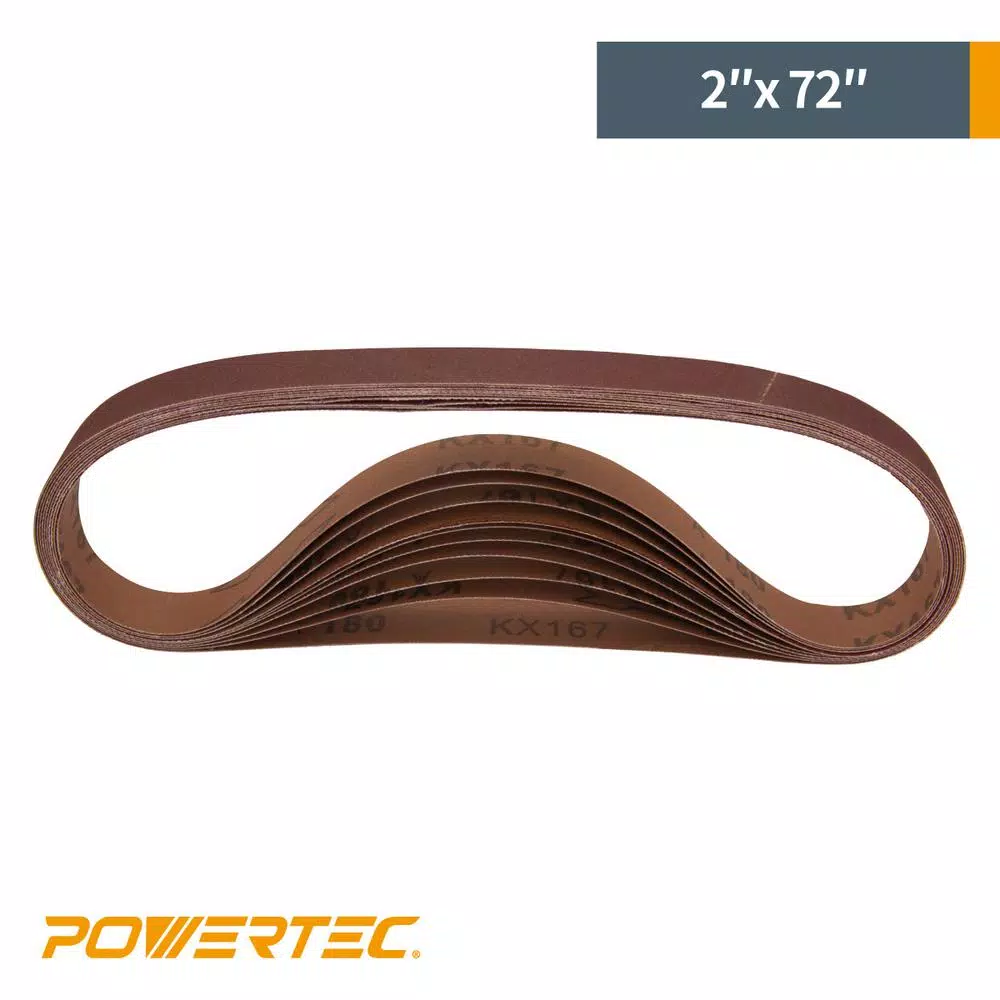 POWERTEC 2 in. x 72 in. 40 Grit Aluminum Oxide Sanding Belts, 10-Pack