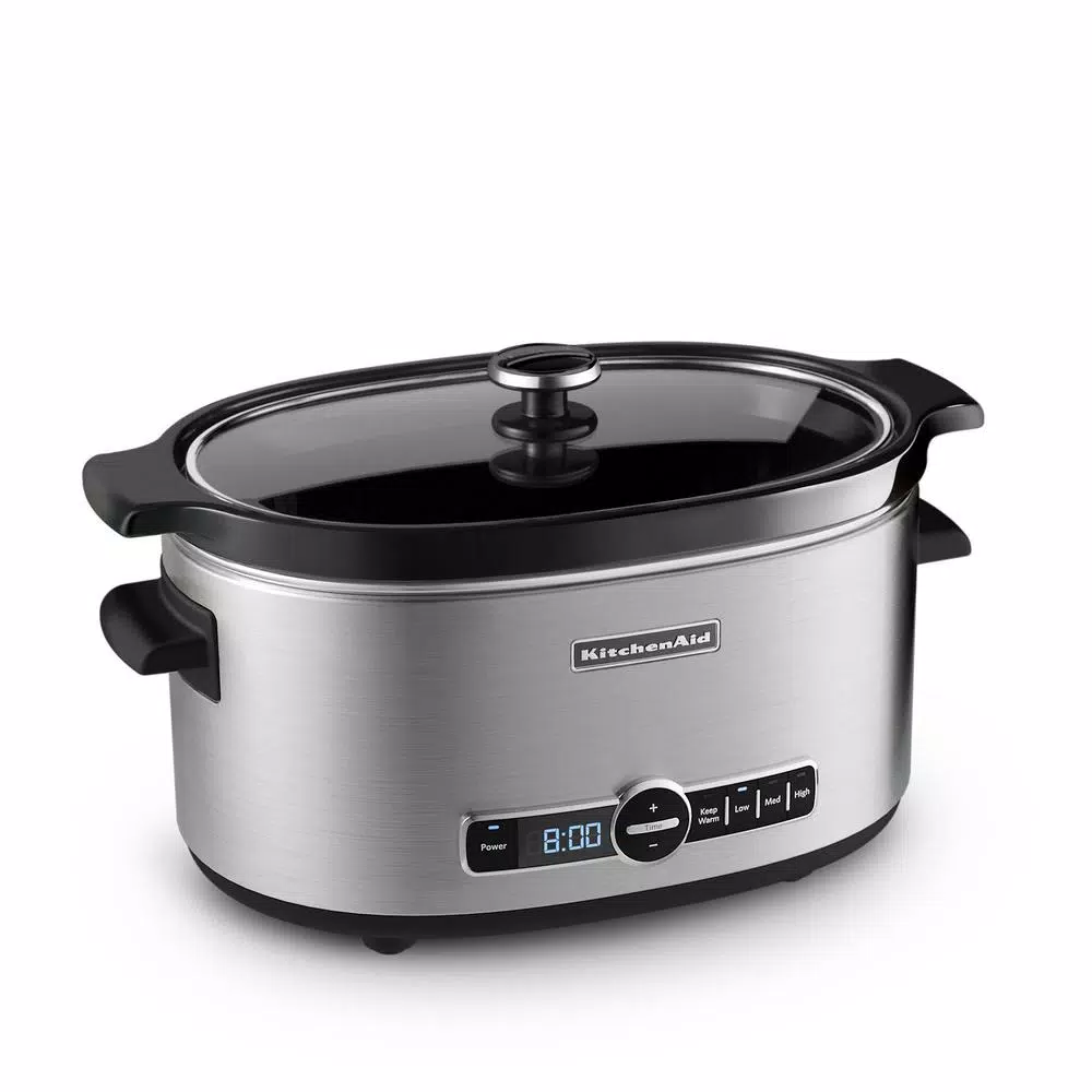 KitchenAid 6 Qt. Stainless Steel Slow Cooker with Digital Timer and Glass Lid, Oval Ceramic Vessel