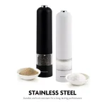 Ovente Electric Salt and Pepper Grinder Set, Battery Operated, Adjustable Coarseness, Black and White thumbnail 4