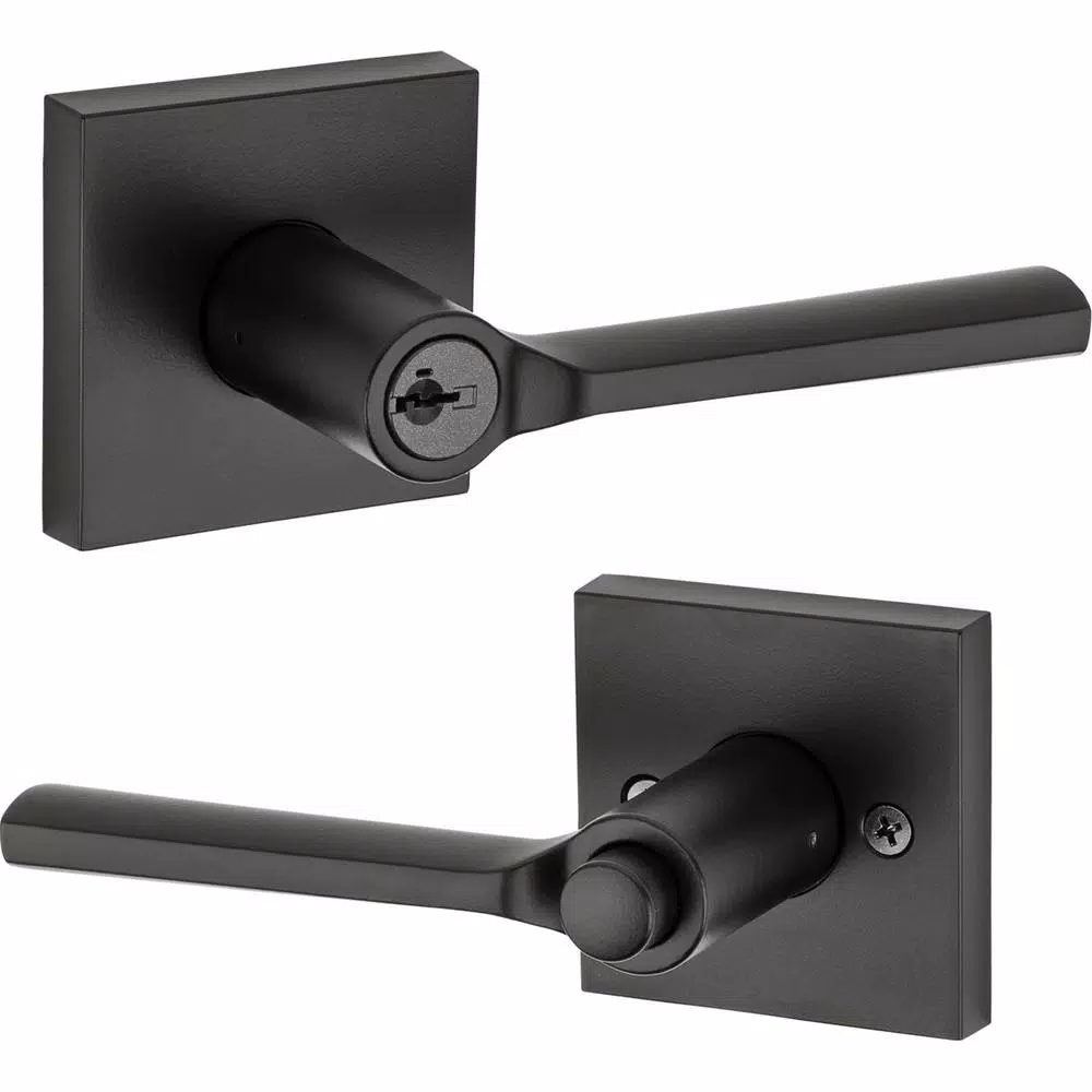 Kwikset Lisbon Signature Series Square Exterior Entry Door Lever, Iron Black, SmartKey Security