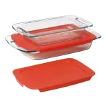 Pyrex Easy Grab 4-Piece Glass Bakeware Set with Red Lids, 2 Qt. and 3 Qt. Rectangular Casserole Dishes thumbnail 1