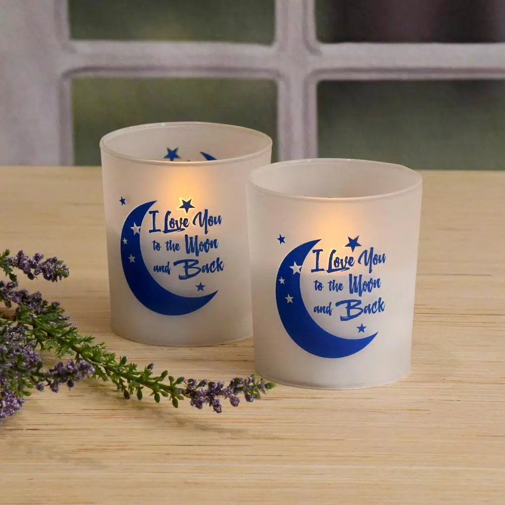 LUMABASE I Love You to the Moon and Back LED Battery Operated Candles - Set of 2