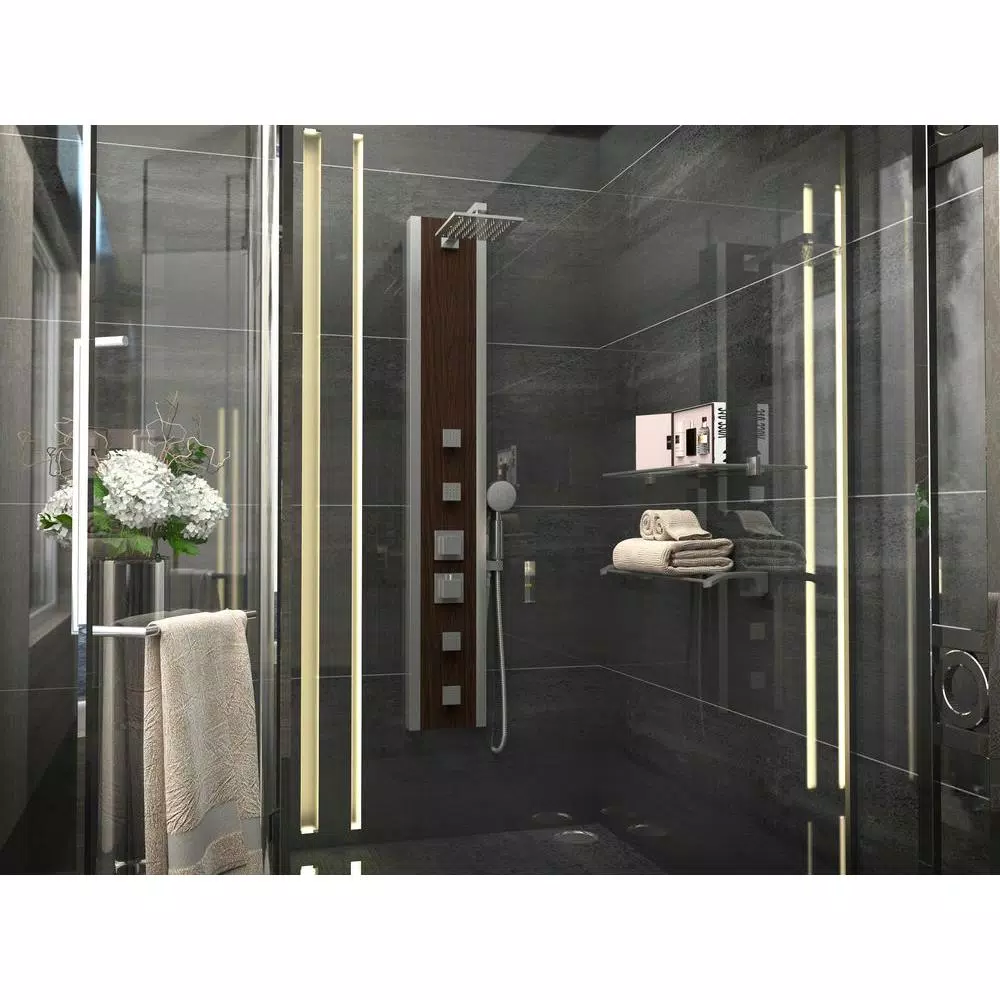 ANZZI 57 in. Monsoon Full Body Shower Panel System with Mahogany Deco-Glass & Chrome Trim