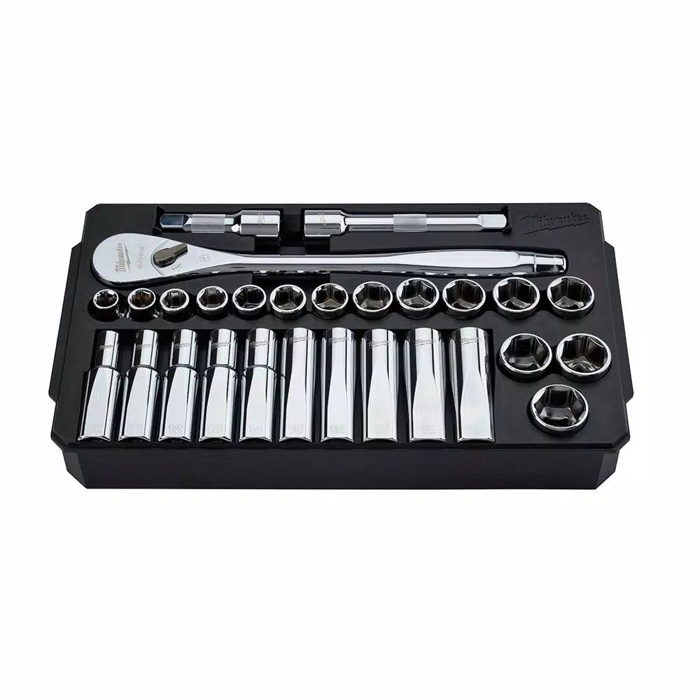 Milwaukee 28-Piece 1/2 in. Drive Metric Ratchet and Socket Set