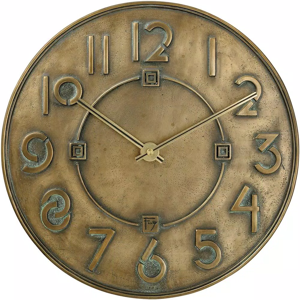 Bulova Frank Lloyd Wright 12 in. Art Deco Wall Clock - Antique Bronze Cast Resin