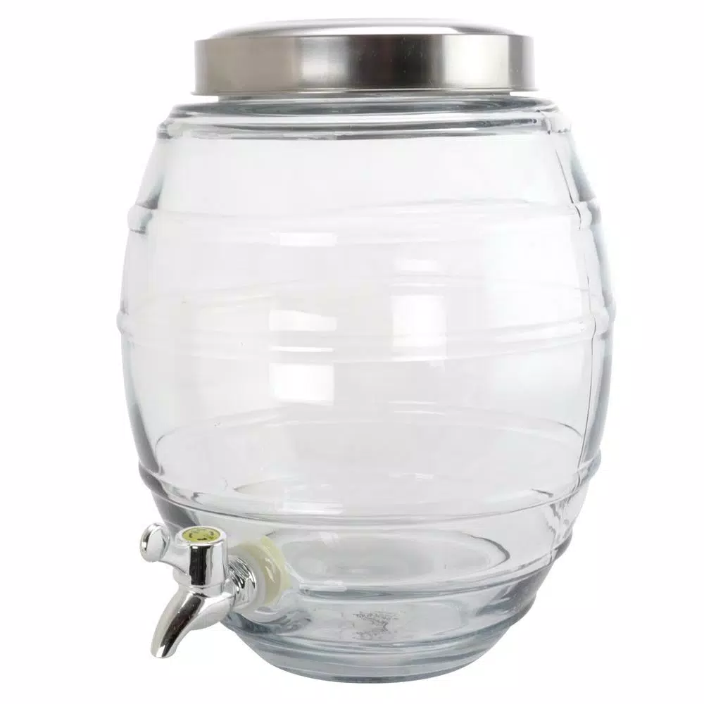 General Store 2 Gal. Clear Glass Beverage Dispenser with Silver Spigot and Lid