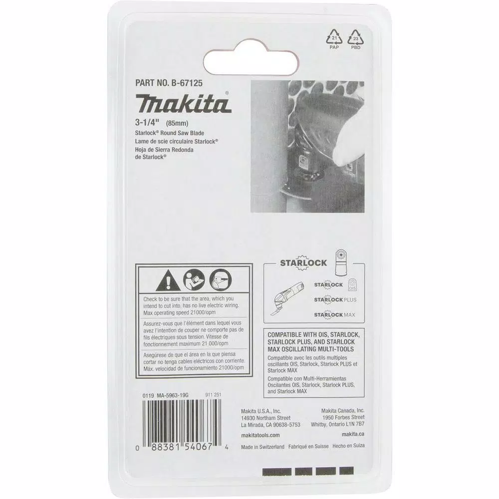 Makita 3-1/4 in. Starlock Round Saw Blade, BiM-TiN, 18 TPI