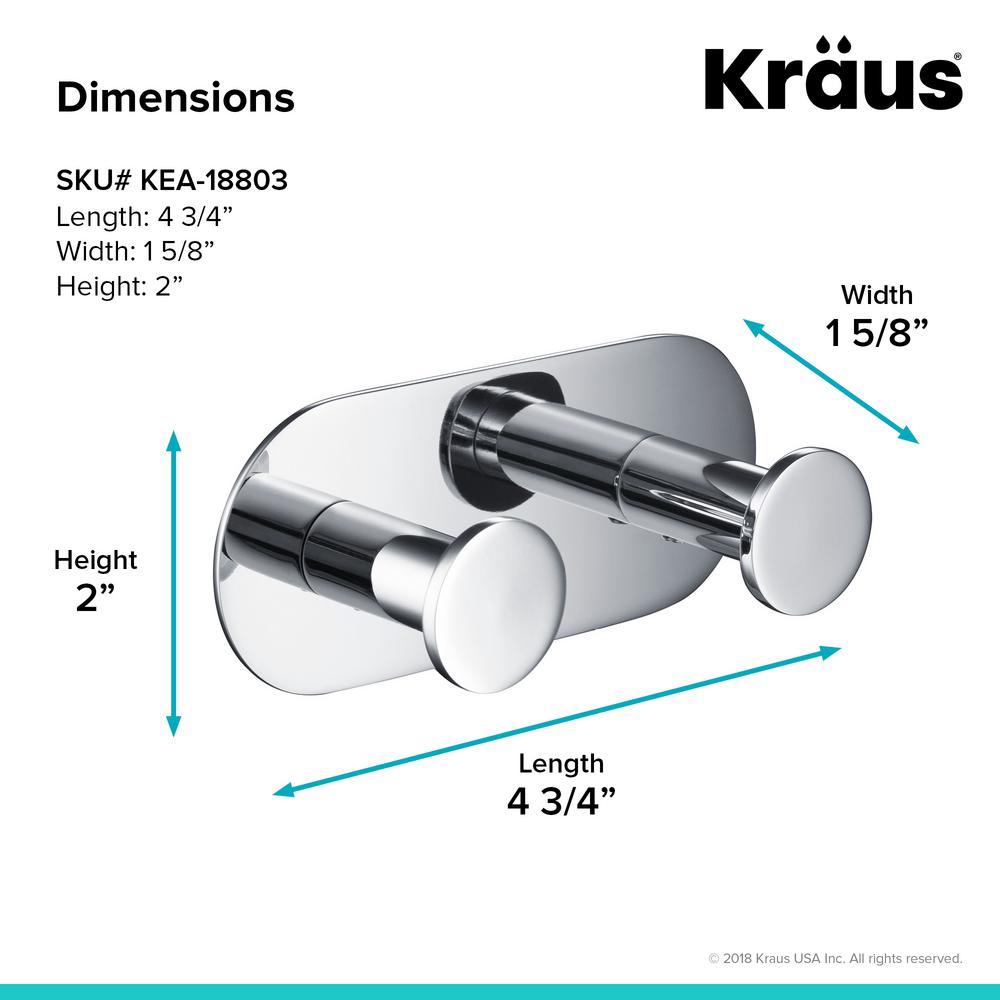 KRAUS Elie Double Robe and Towel Hook, Solid Brass, Chrome