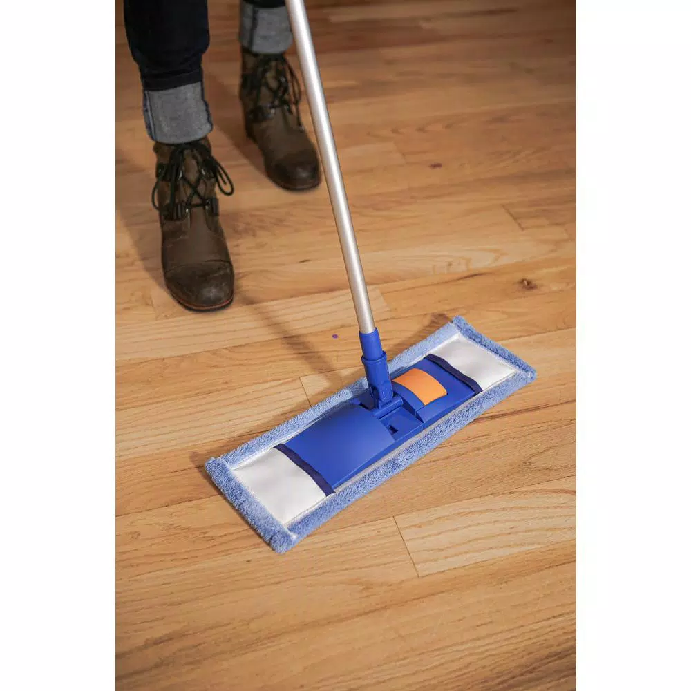 Ettore Microfiber Flat Floor Mop with Adjustable Metal Handle for Wood, Laminate, and Tile
