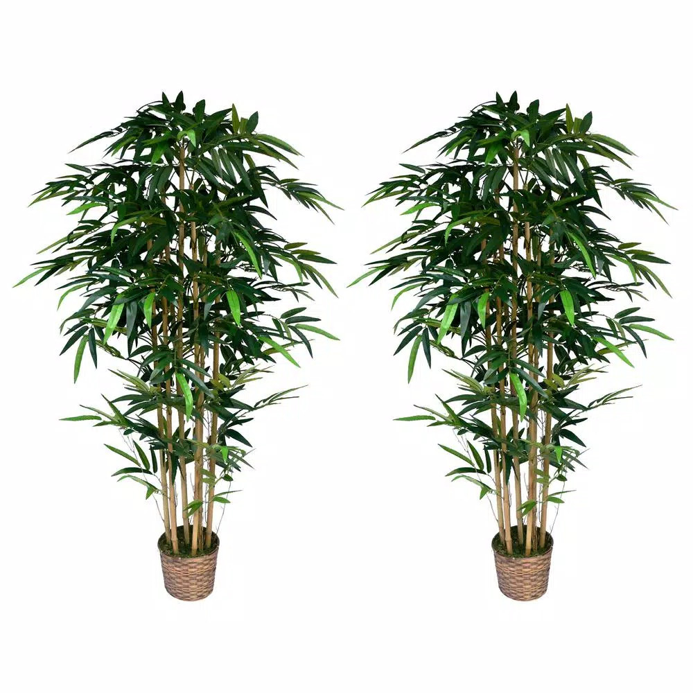 Vintage Home 72 in. Artificial Bamboo Tree with Wicker Planter Set of 2