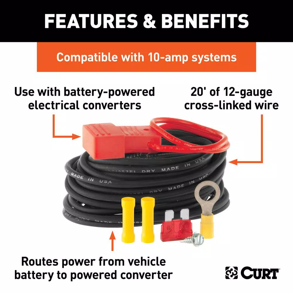 CURT 55151 Powered Converter Wiring Kit, 10 Amp