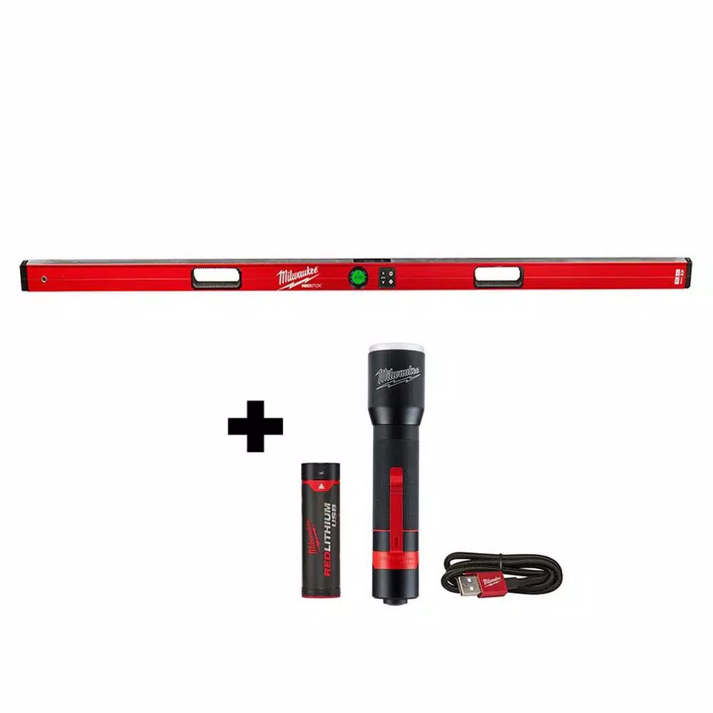 Milwaukee 72 in. Redstick Digital Box Level with Pinpoint Technology & 700 Lumen LED Flashlight Kit