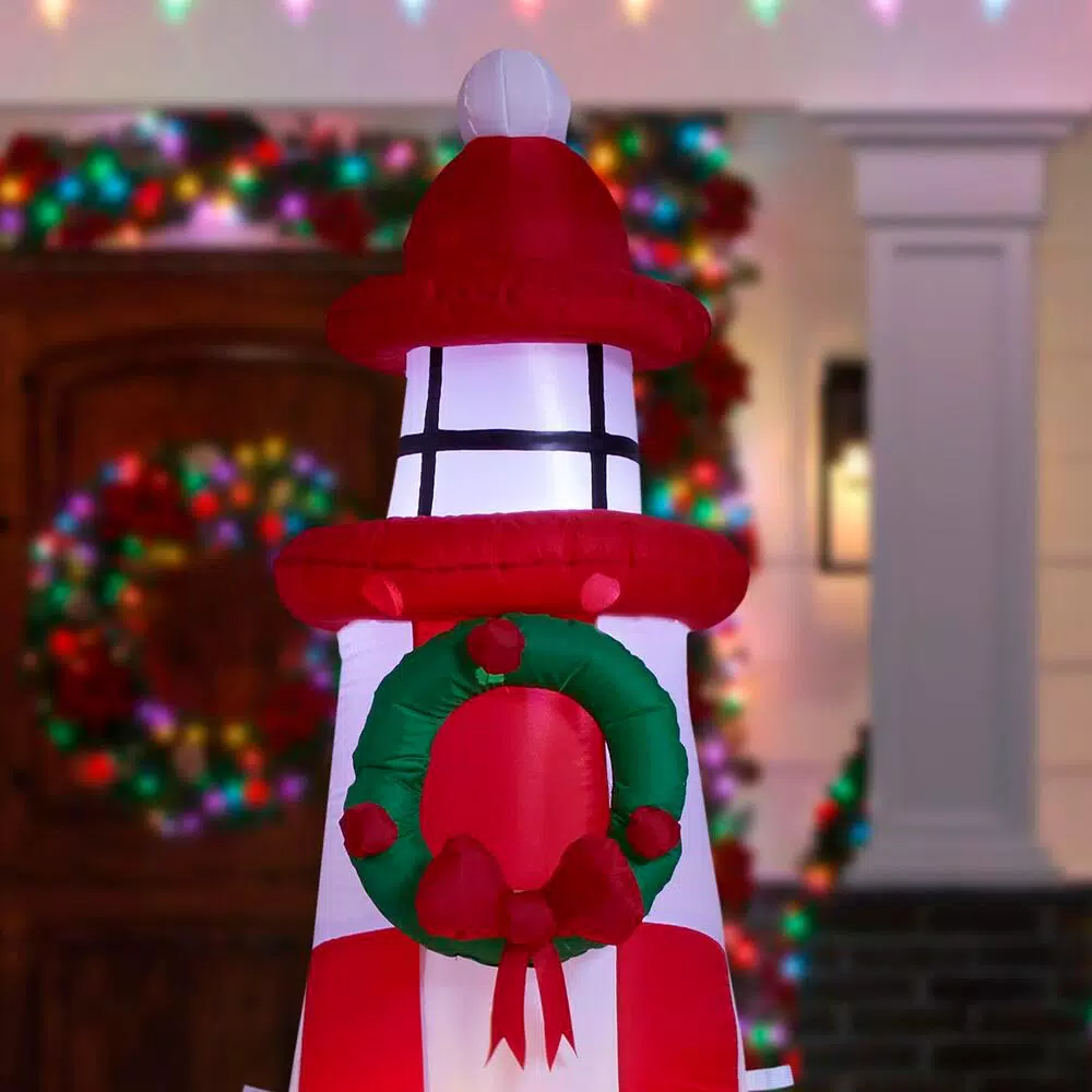 Home Accents Holiday 7.5 ft. Inflatable Lighthouse Scene with Starfish and Lobster Christmas Decoration