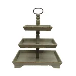 3R Studios Bungalow Lane Grey 3-Tier Decorative Tray with Distressed Wood & Metal Construction thumbnail 1
