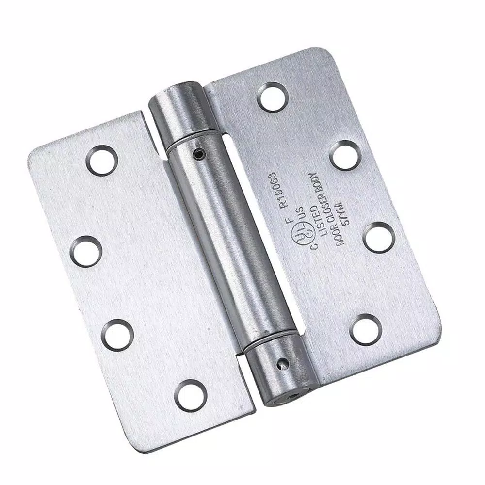 Onward 4 in. x 4.5 in. Adjustable Spring Butt Hinge, Brushed Chrome Steel, Full Mortise