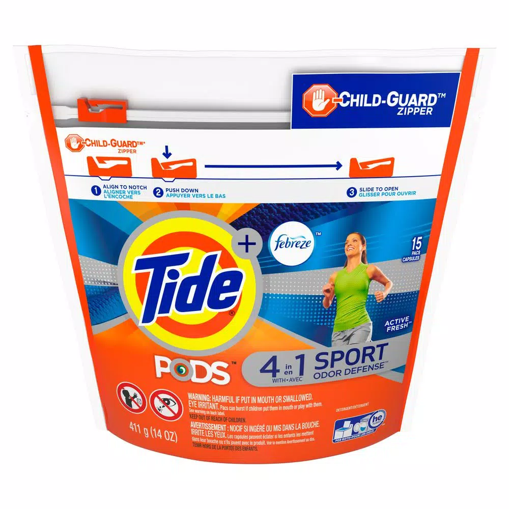 Tide PODS Plus Febreze Sport Odor Defense Laundry Detergent Pods, Active Fresh, 15-Count, 6-Pack