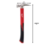 Milwaukee 19 oz. Smooth Face Hammer with Fiberglass Handle and Hammer Loop thumbnail 3