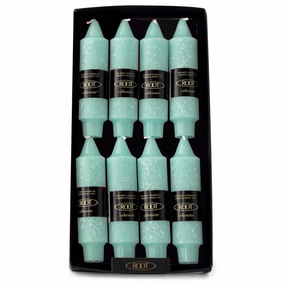 ROOT CANDLES A.I. Root 5 in. Timberline Collenette Sky Blue Taper Dinner Candles, Box of 8