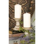 LITTON LANE 6 in. Mango Wood Tapered Candle Holders, Set of 2, Oak Brown & Beige thumbnail 2
