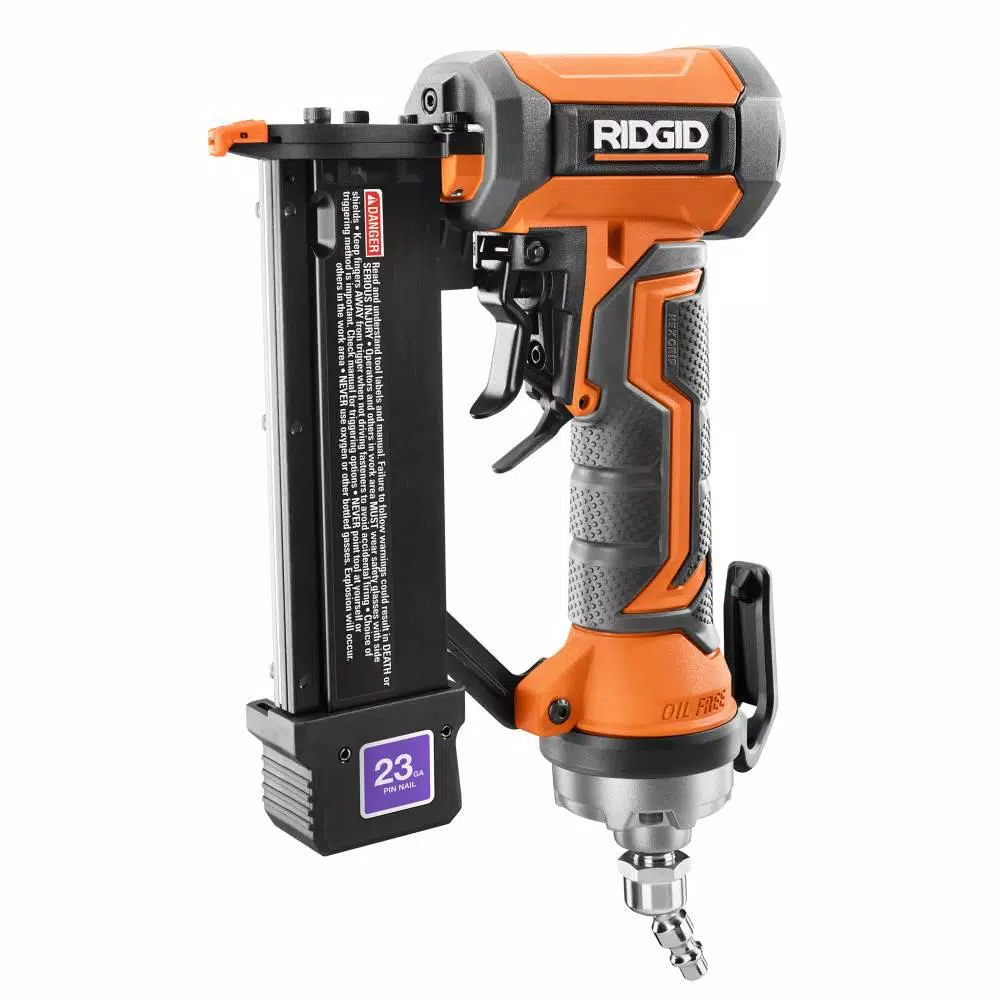 RIDGID 23-Gauge 1-3/8 in. Headless Pin Nailer with 50 ft. Lay Flat Air Hose Kit