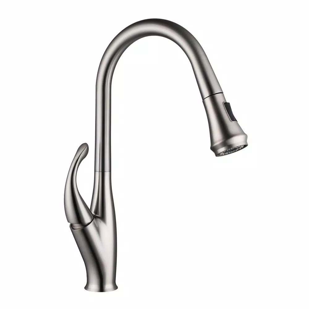 Vanity Art Brushed Nickel Single-Handle Pull-Down Kitchen Faucet with Spray Wand