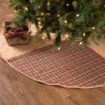 VHC Brands 55 in. Clement Natural Tan and Red Plaid Rustic Christmas Tree Skirt thumbnail 4