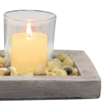 Stonebriar Collection 5 in. Cement Votive Candle Holder Set with Tray and Pebbles thumbnail 2