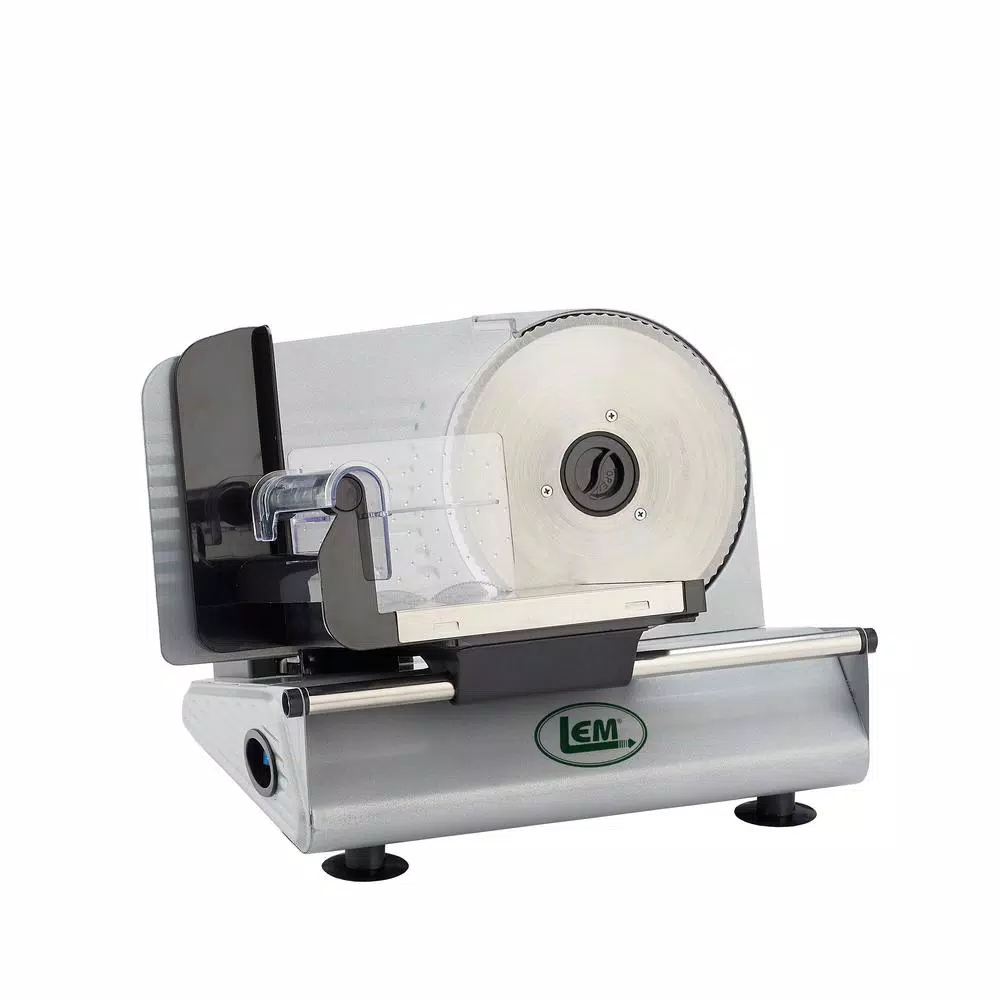LEM Belt Driven 7.5 in. Stainless Steel Food Slicer, 150W, 0-20 mm Thickness