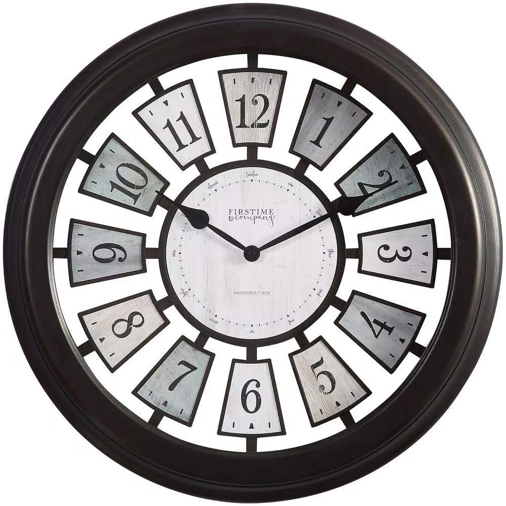 FirsTime & Co. Black Mercantile Plaques Wall Clock - Industrial Farmhouse Design