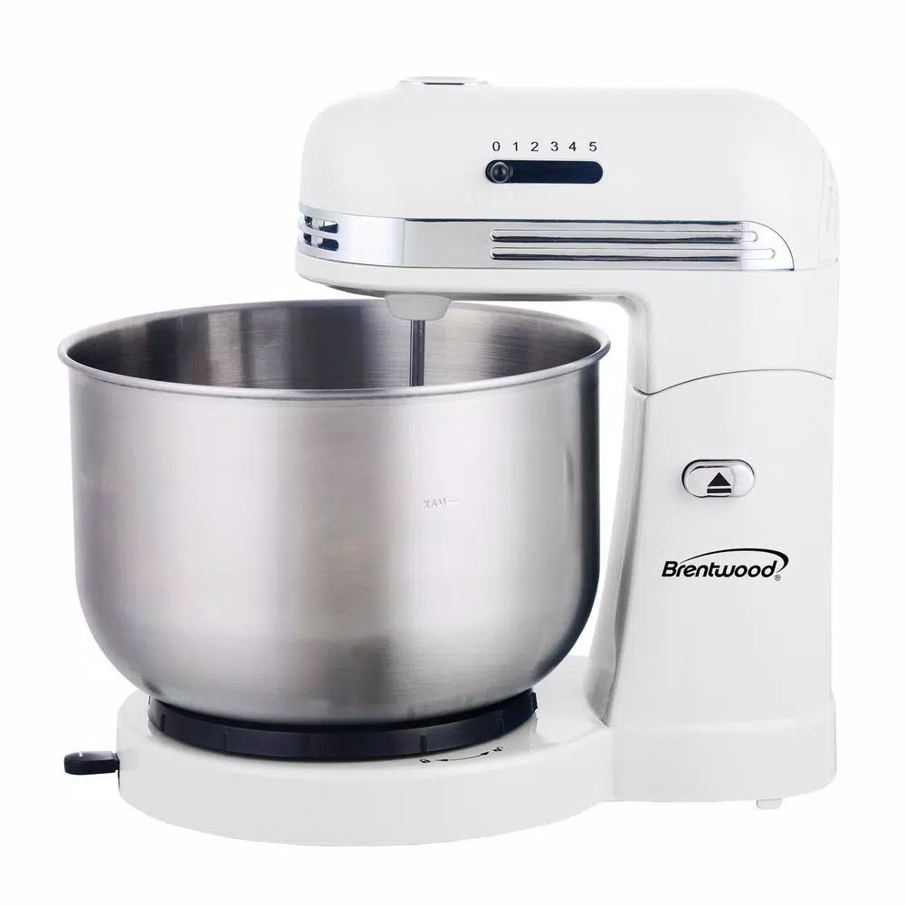 Brentwood Appliances Brentwood 5-Speed Stand Mixer with 3-Quart Stainless Steel Mixing Bowl, White