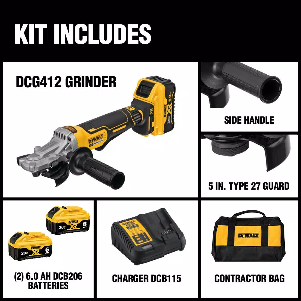 DEWALT 20V MAX XR 5 in. Brushless Cordless Small Angle Grinder Kit with (2) 6.0 Ah Batteries
