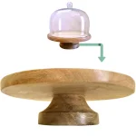 Kauri Design Rustic Mango Wood Cake Stand with Glass Top - 12 in. Round Pedestal Display thumbnail 2