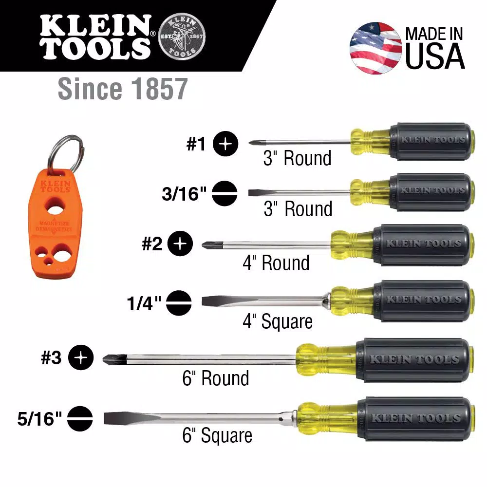 Klein Tools 6-Piece Screwdriver Set with Patented Magnetizer/Demagnetizer and Cushion-Grip Handles