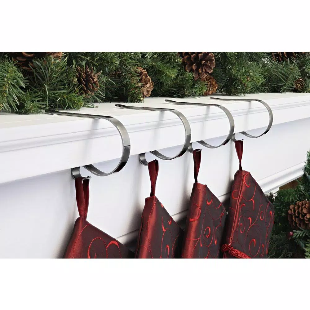 Haute Decor Original MantleClip Brushed Nickel Stocking Holder (4-Pack)