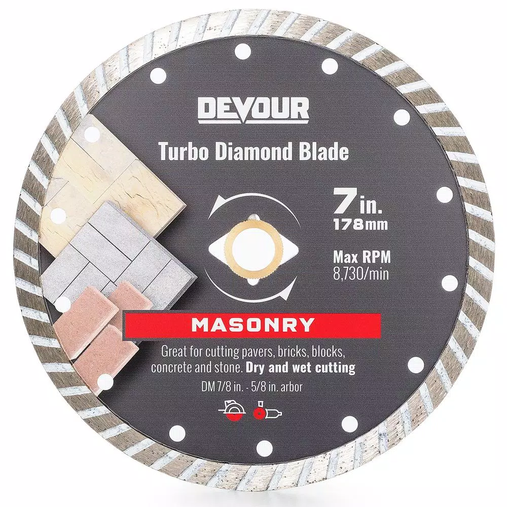 DEVOUR 7 in. Masonry Metal Bond Turbo Diamond Rim Blade for Concrete, Brick, and Stone